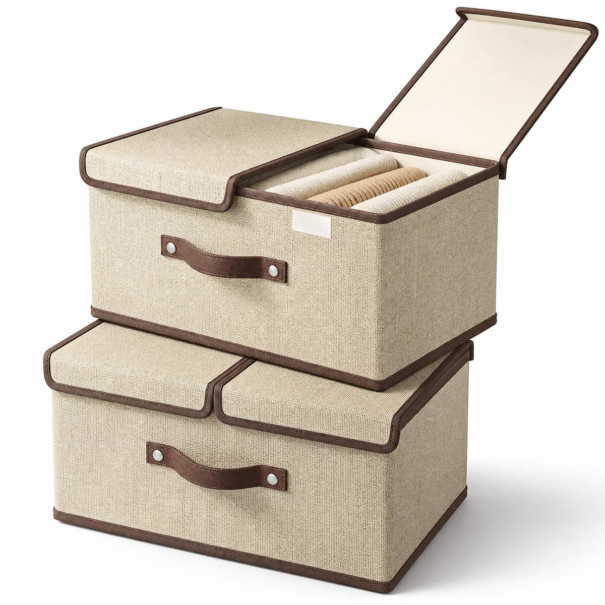 Joyseedi 2 Pack Fabric Storage Boxes with Lids & Handles, Foldable Oxford Cloth Clothes Organiser Double Flip-top Design with PP Frame for Storing