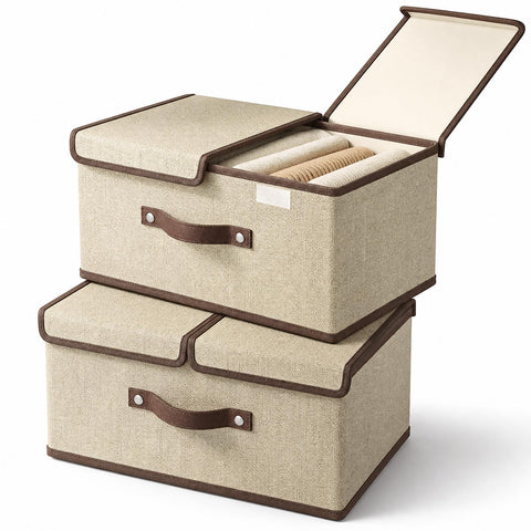Joyseedi 2 Pack Fabric Storage Boxes with Lids & Handles, Foldable Oxford Cloth Clothes Organiser Double Flip-top Design with PP Frame for Storing