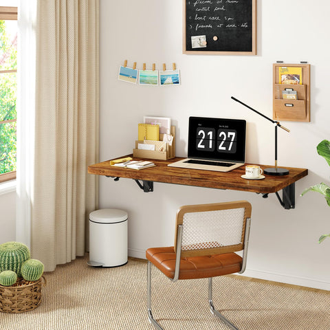 IBUYKE Wall Mounted Folding Table, Floating Wall Desk for Small Spaces, Fold Down Laundry Shelf with Heavy-Duty Brackets