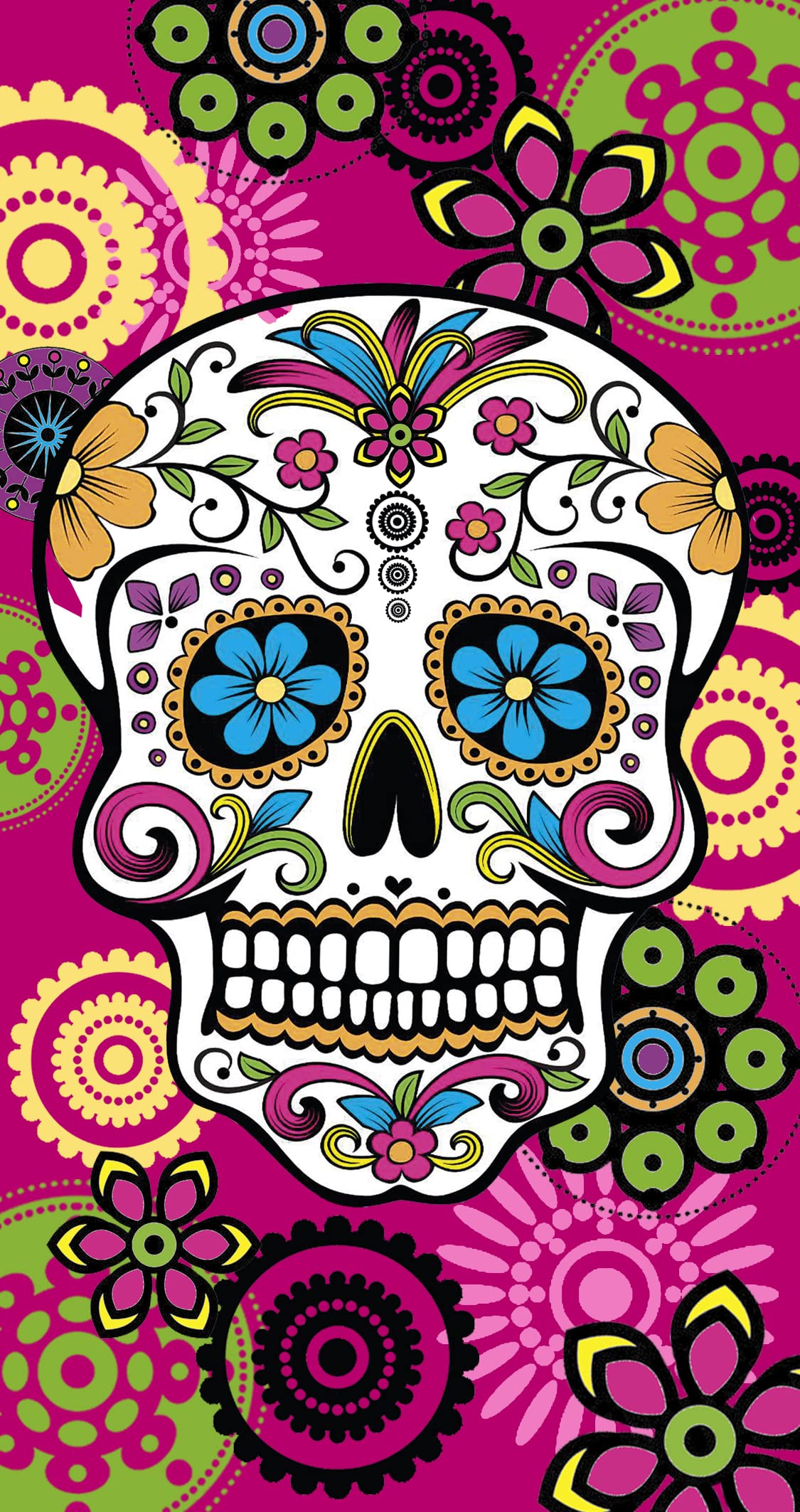Miracle Home. Calabera Mexican Microfiber Towel, 100% Polyester, 75 X 145 Cm. Fuchsia. 11749