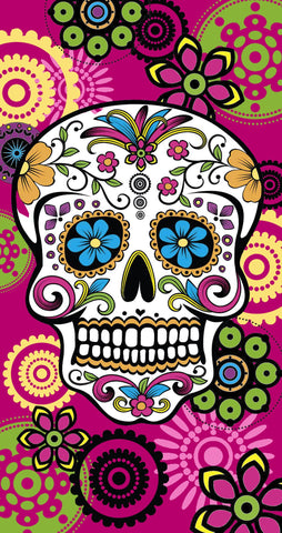 Miracle Home. Calabera Mexican Microfiber Towel, 100% Polyester, 75 X 145 Cm. Fuchsia. 11749