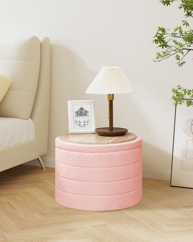 Bonlife Extra Large Folding Round Ottoman with Storage,Boucle Ottoman Stool, Footstool Seat Coffee Table,Toy Box Storage,Footrest Stool for Living