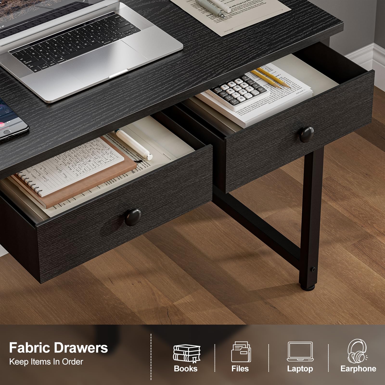 Grandder Small Computer Desk with 2 Fabric Drawers, 80 x 40 cm Home Office Desk with Storage Bags and Drawers