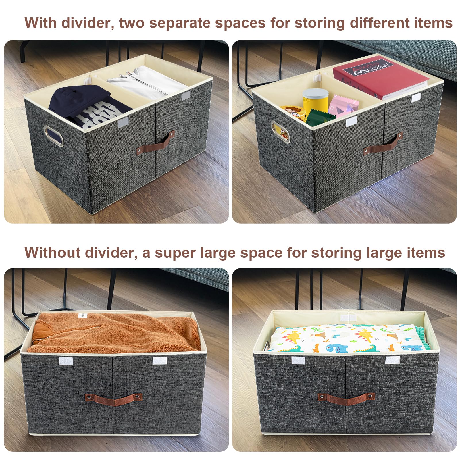 TYEERS Extra Large Storage Box with Lids and Compartments, Collapsible, Washable, Fabric Box with Lid for Clothes, Wardrobe Storage, 55x33x30 cm