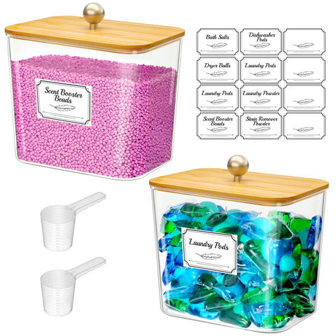 Lifewit Laundry Pods Container with Label Sticker& Scoop, 2L, 2 Pcs