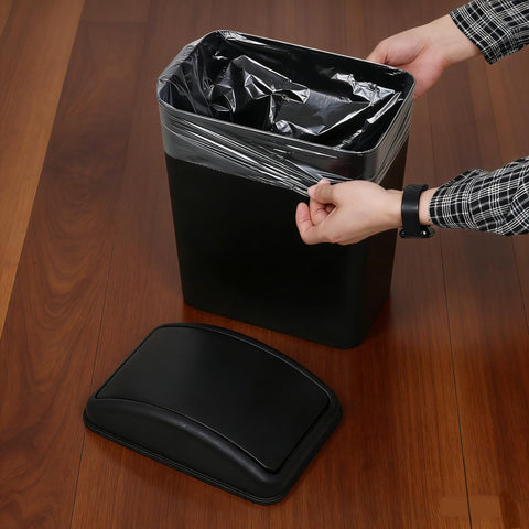Afromy 15L Plastic Swing Top Trash Can, Slim Garbage Can, Black
