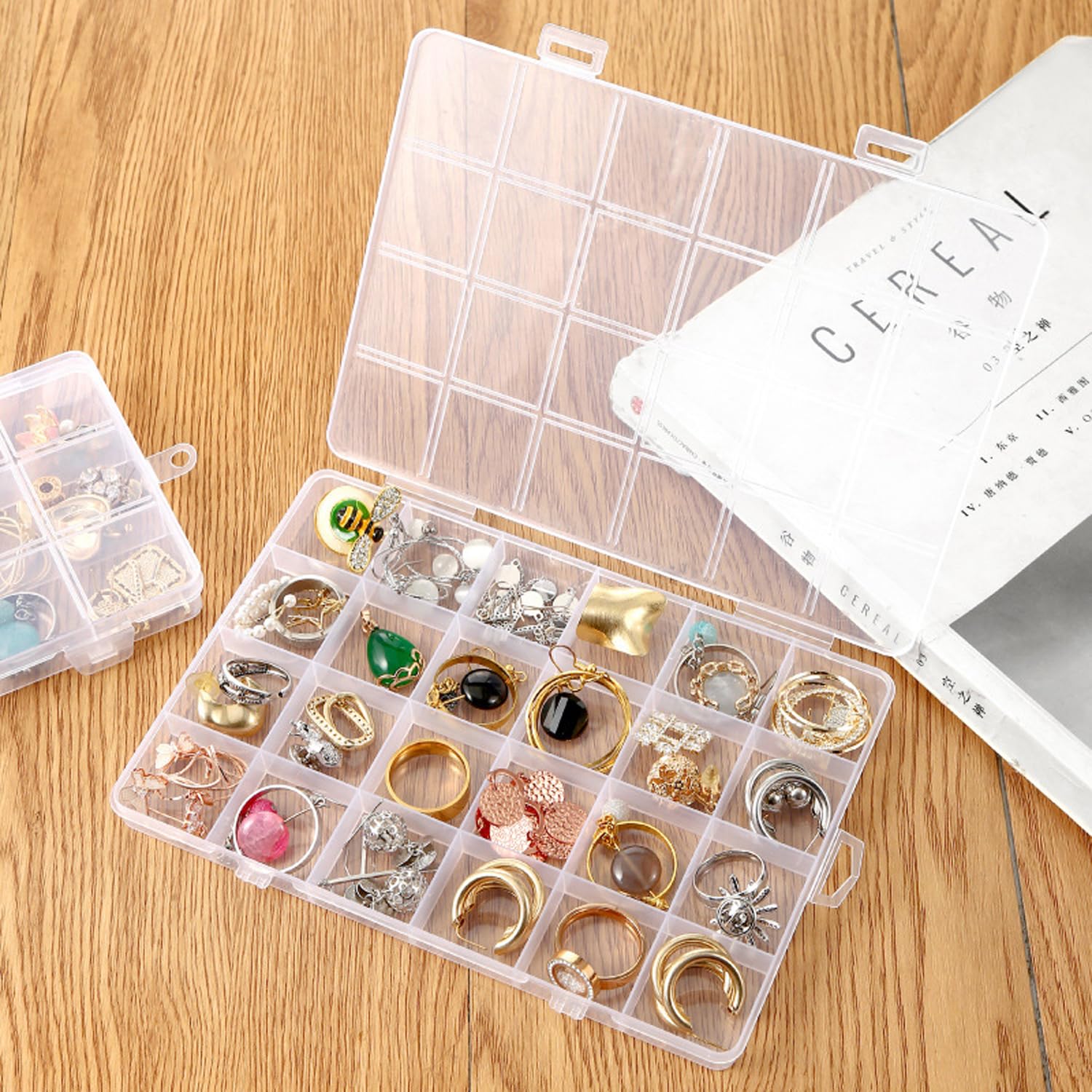 2pcs Plastic Organizer Container Box with Adjustable Dividers, 36 Grids Clear Plastic Parts Organizer Box Compartment Container for Bead, Nail