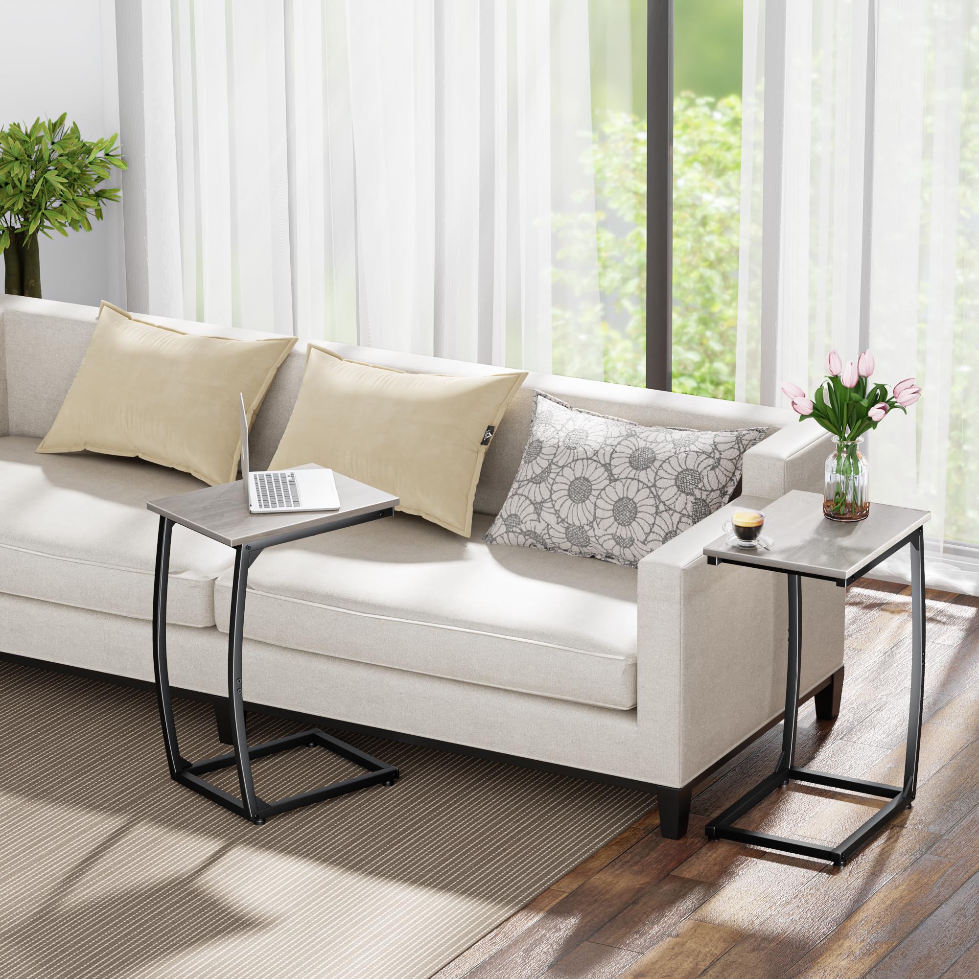 LAKEMID C Shaped End Table, Side Table for Couch, TV Tray Table for Living Room Bedroom (Grey)
