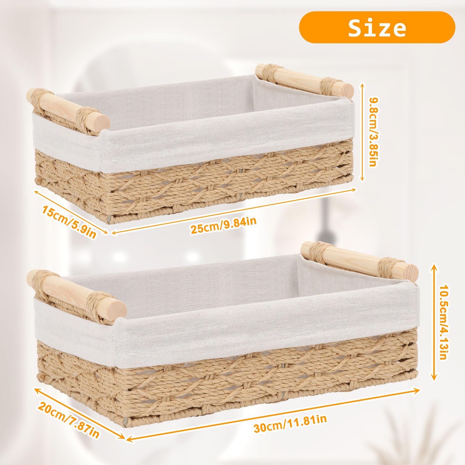 2 Pack Storage Baskets, Storage baskets for Shelves, Storage Box Organiser, Wicker Hamper Basket, Woven Storage Baskets, Bathroom Storage Organiser