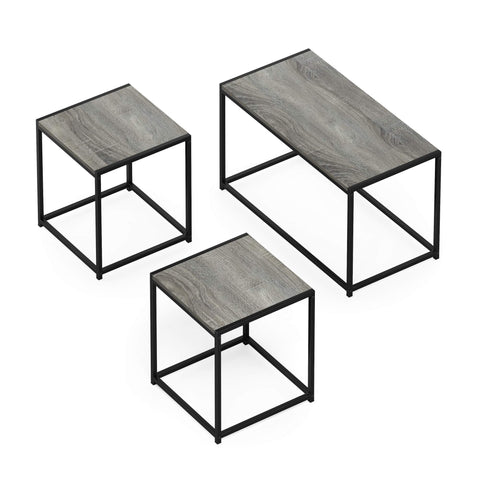 Furinno Camnus Modern Living Room Table Set with One Coffee Table and Two Side Tables, French Oak Grey