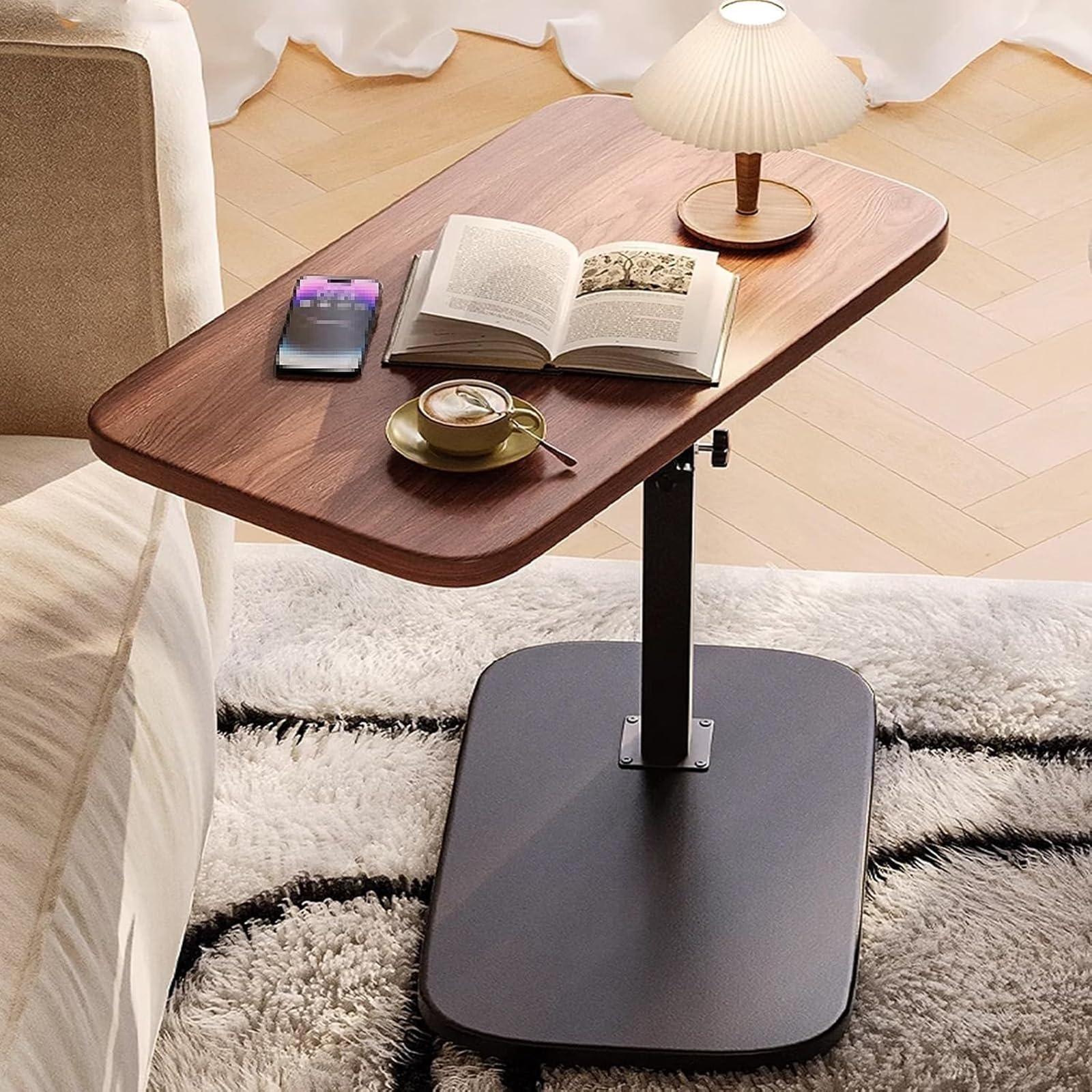 AHSBND Side Table Lifting Laptop Desk: C Shaped End Tables Adjustable Height 360° Swivel Tabletop That Slide Under Bedside Nursing for Coffee Couch