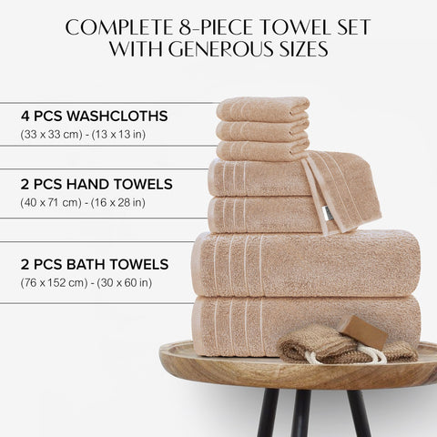 100% Cotton 8 Piece Towel Bale Set - Luxury Bathroom Towels (Beige)