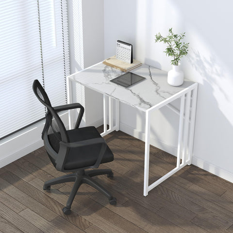Lutown-Teen 47 inch Folding Desk No Assembly Required, White Marble