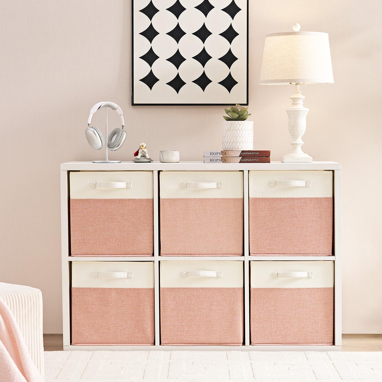 Mangata Cube Storage Boxes 28x28x28 cm, Fabric Storage Cube Baskets for Clothes Bins, Baskets, Chests,Toys (Pink/Cream White, 4Pcs)