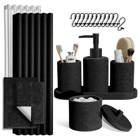 Clara Clark Black Bathroom Set - Bathroom Sets with Shower Curtain and Rugs, 21PC Bathroom Accessory Set