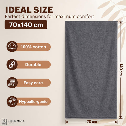 NatureMark 4-Piece Bath Towel Set – Soft & Absorbent Cotton Shower Towels for Everyday Use, Anthracite Grey, 70 x 140 cm