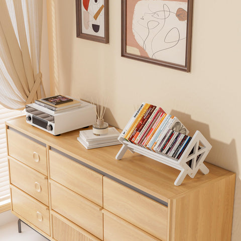 THYGIFTREE Wood Tilting Bookcase in Living Room/Home/Office, Desktop Book Shelf Organiser Bookshelves Storage Rack for CDs/Magazine/Books Display