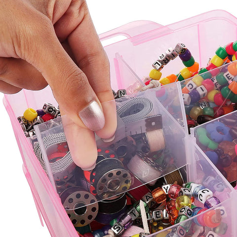 SacJkt Craft Storage Box, Compartments Divider Organizer (Pink)