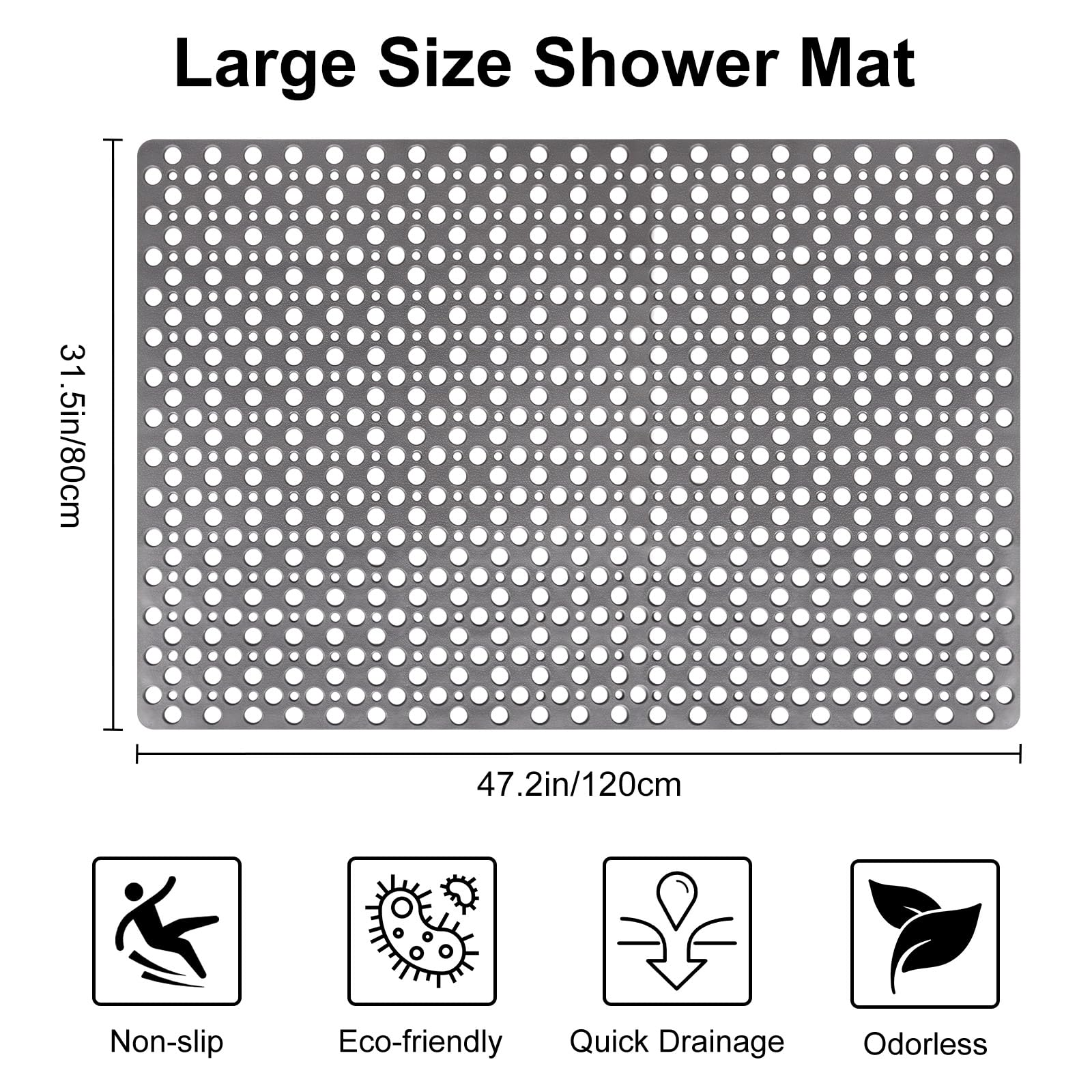 Extra Large Shower Mat Non Slip Anti Mould: 80 x 120 cm Non Slip Shower Mat for Inside Walk-in Shower Tray
