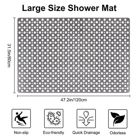 Extra Large Shower Mat Non Slip Anti Mould: 80 x 120 cm Non Slip Shower Mat for Inside Walk-in Shower Tray