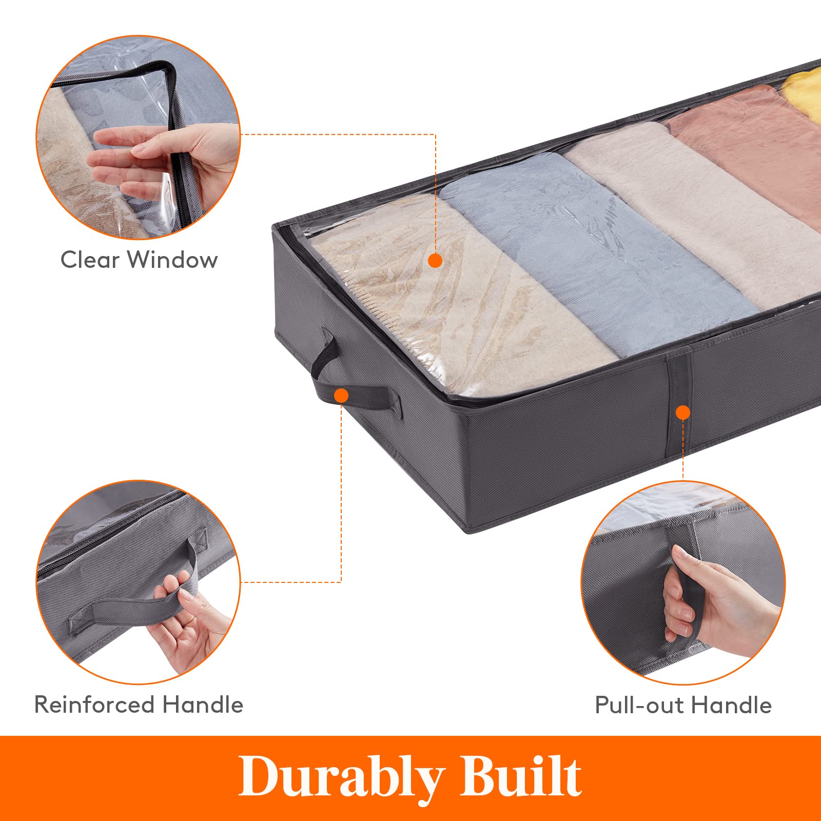 Lifewit 2 Pack 65L Under Bed Storage, Underbed Storage Boxes with Lid Clothes Storage Bag Wardrobe Storage Organiser with Reinforced Handle