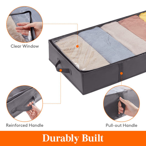 Lifewit 2 Pack 65L Under Bed Storage, Underbed Storage Boxes with Lid Clothes Storage Bag Wardrobe Storage Organiser with Reinforced Handle