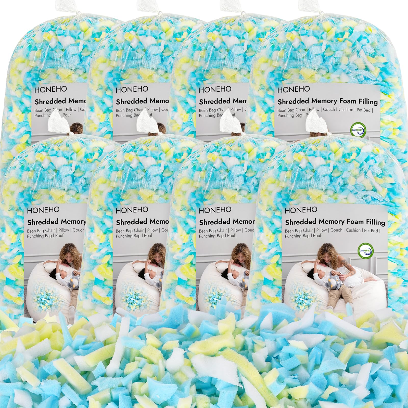 HONEHO 17.6KG Shredded Memory Foam Filling Bean Bag Chair Filler