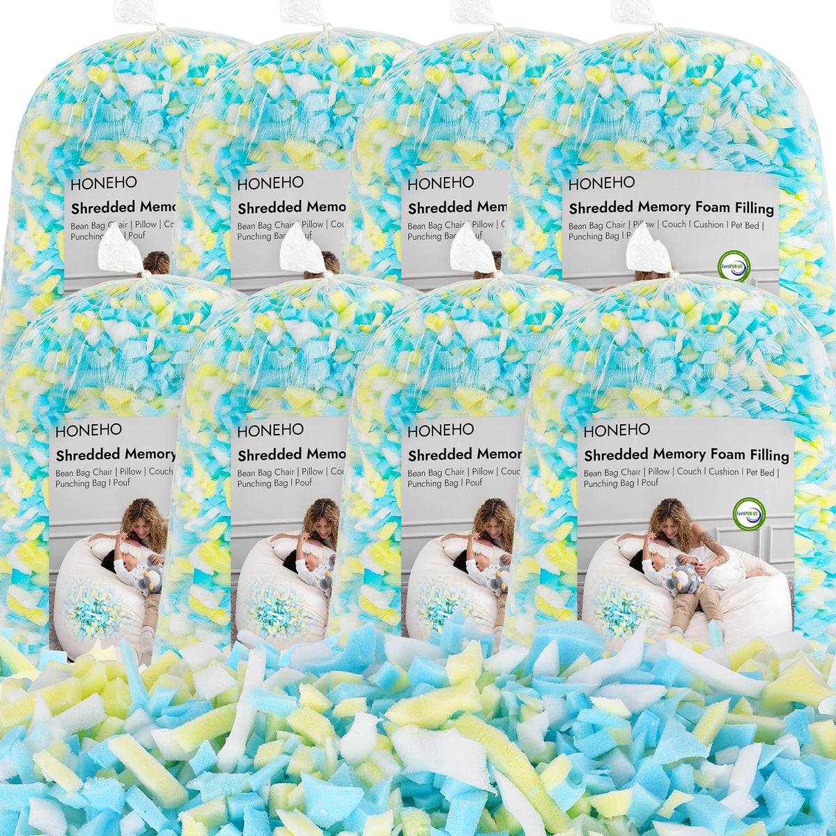 HONEHO 17.6KG Shredded Memory Foam Filling Bean Bag Chair Filler