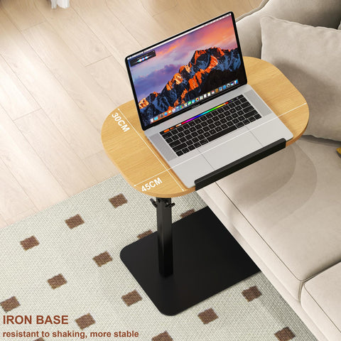 YUTVCZO Solid Wood C Shaped Side Table Adjustable Height,360°Swivel Side Table for Sofa and Bed