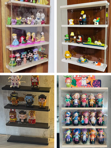 Nynelly 3 Shelf Clear Acrylic Display Case with Door - Wall Display Shelf for Models, Figures, Funko Pop, Pop Mart, Labubu, Sonny Angel, Smiski