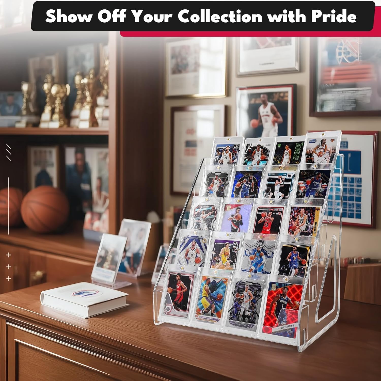 DIRXVMC Trading Card Display Stand, Vertical Holder for Baseball Basketball Sports Graded Card Display Stand Tabletop for PSA BGS SGC Slabs