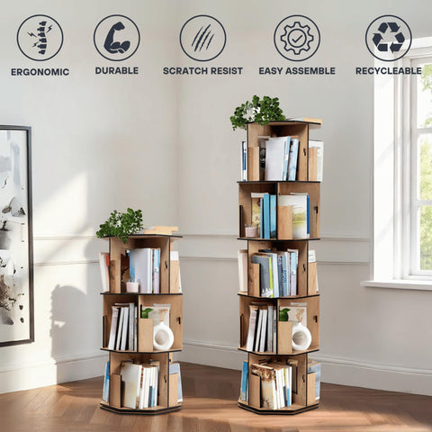 vigowood Corner Shelf Kids Bookshelf, Rotating Book Shelf for Kids Rooms – Space-Saving Wooden Storage Organizer for Books and Toys (Oak, 3 Tier)