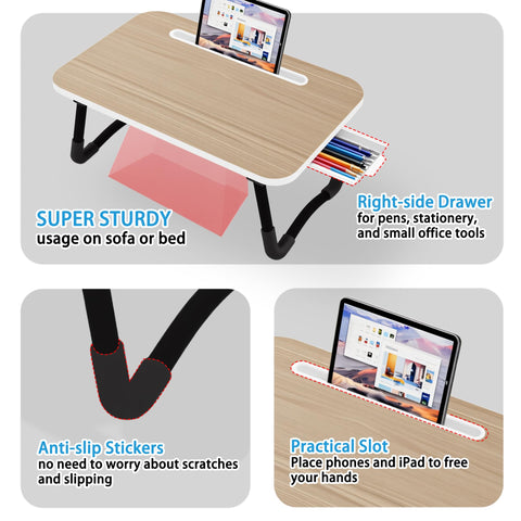 Laptop Bed Desk - Small Lap Desk 48 x30 cm for Breakfast in Bed, Study, Office Work, Gaming, Writing & Reading,Tray Table for Sofa, Couch