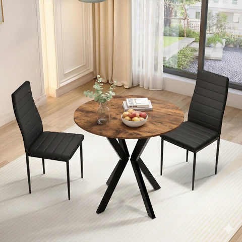 80cm Round Wooden Dining Table with Black Metal Legs for Kitchen & Home