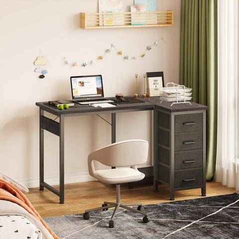 Coleshome Small Corner Desk with Drawers for Home Office, 100x70 cm, Grey
