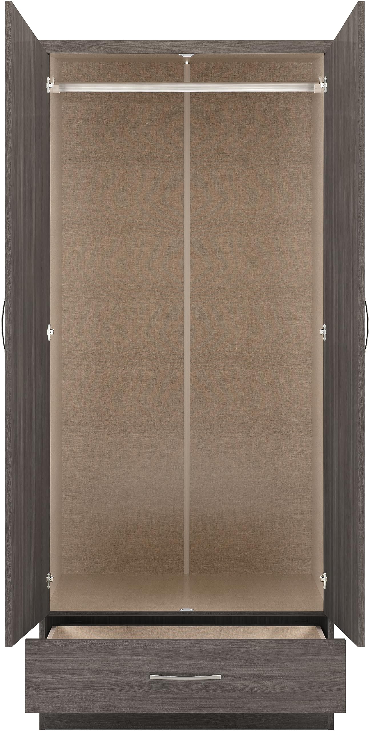 Seconique Nevada 2 Door 1 Drawer Wardrobe in Black Wood Grain