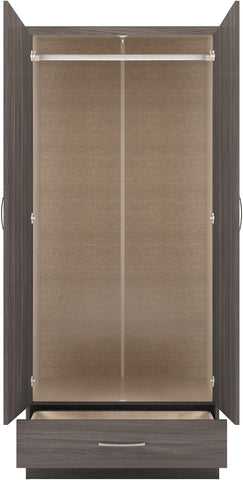 Seconique Nevada 2 Door 1 Drawer Wardrobe in Black Wood Grain