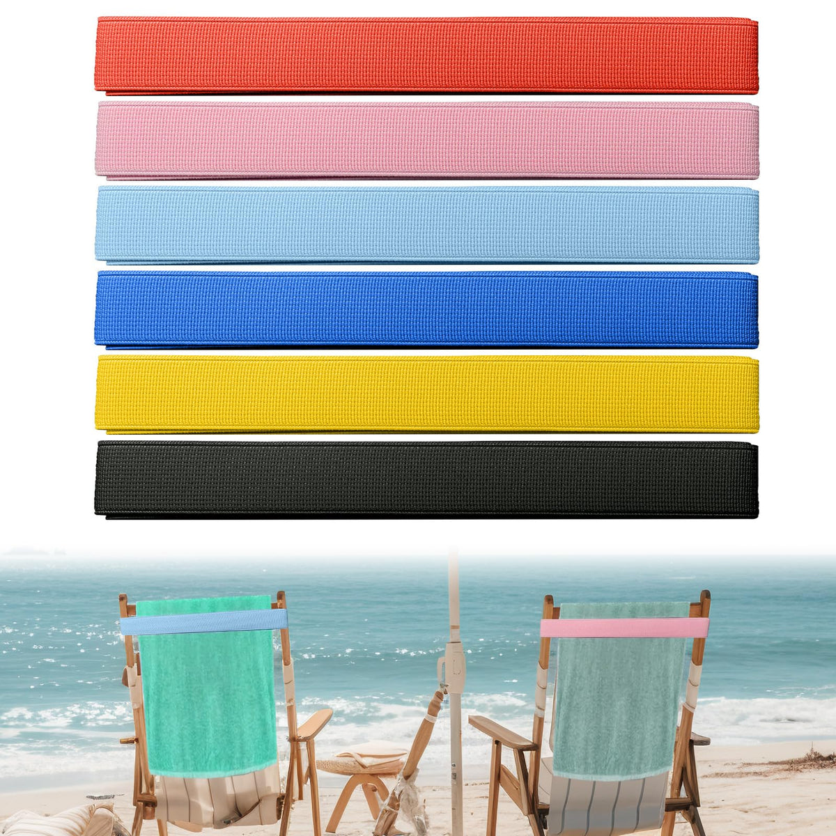DAQUN 6 Pcs Sunbed Towel Bands, Beach Towel Bands for Sun Loungers - Adjustable Windproof Straps, Elastic Secure Clips for Poolside