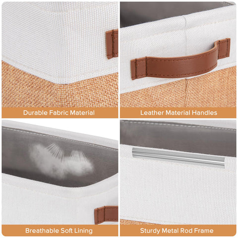 5 Pack Foldable Storage Bins with Handles, Natural Canvas Fabric Box Organizer for Shelves, Ideal for Clothes, Toys, Home Office Supplies (30x20x15cm)