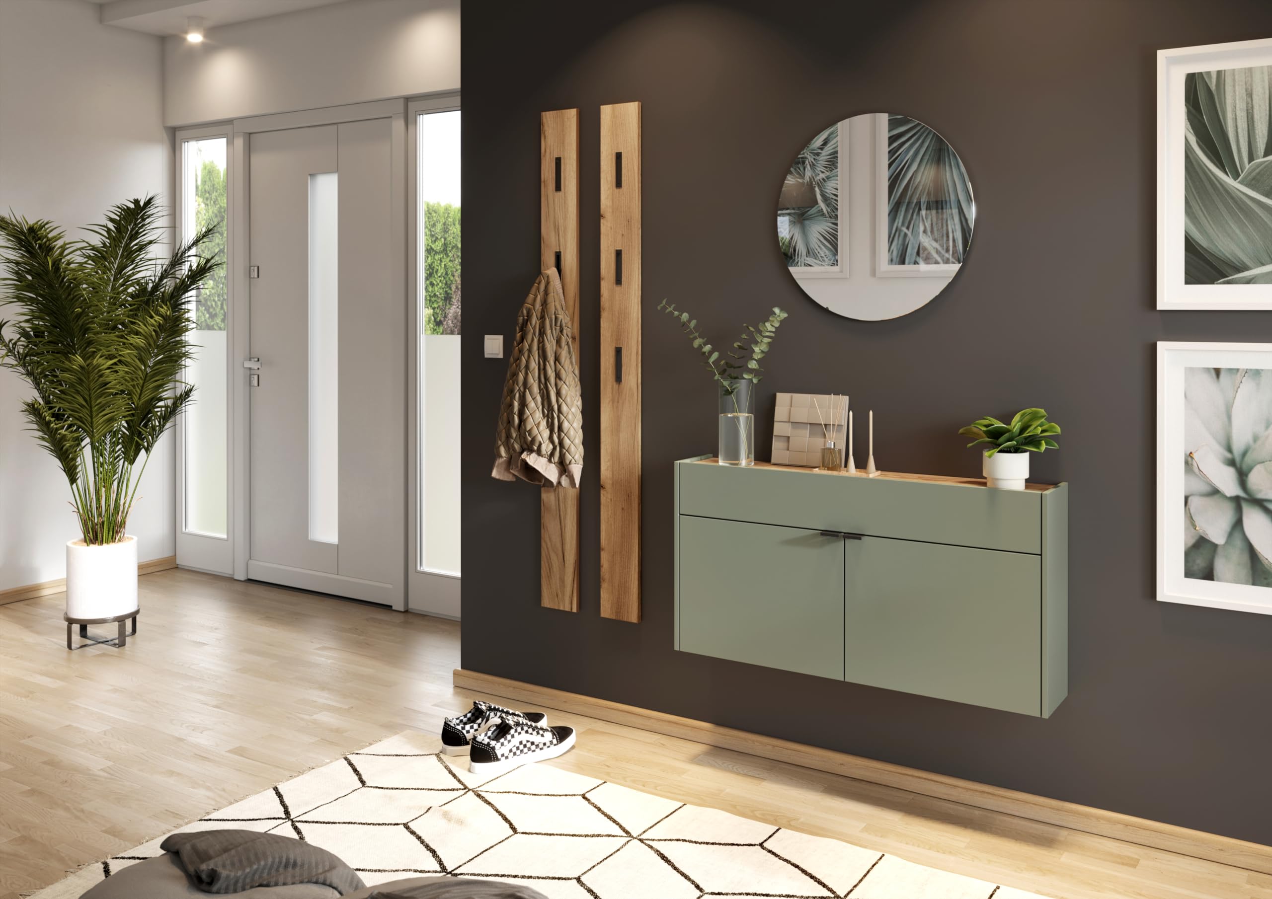 Germania Coat rack panel 3728-243, in Navarra-oak repro, with three fold-out metal coat hooks, 15 x 170 x 3 cm (WxHxD)