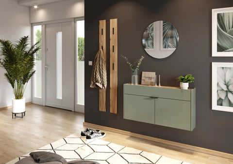 Germania Coat rack panel 3728-243, in Navarra-oak repro, with three fold-out metal coat hooks, 15 x 170 x 3 cm (WxHxD)