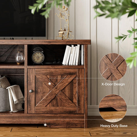 Coleshome Walnut TV Unit, TV Stand Cabinet with Sockets, USB and LED