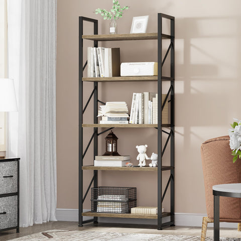 YITAHOME Bookshelf, 5 Tiers Bookcase Tall Book shelf with Metal Frame, Industrial Display Storage Rack