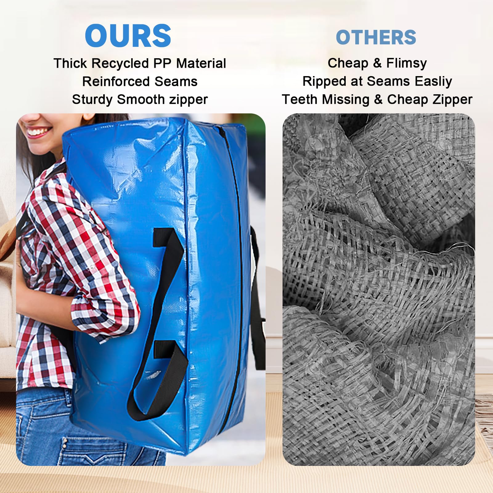 Moving Boxes 6 Pack,95L Extra Large Moving Bags,Storage Bags with Backpack Straps,Zippers &Handles,Boxes for Moving House,Waterproof Moving Totes for
