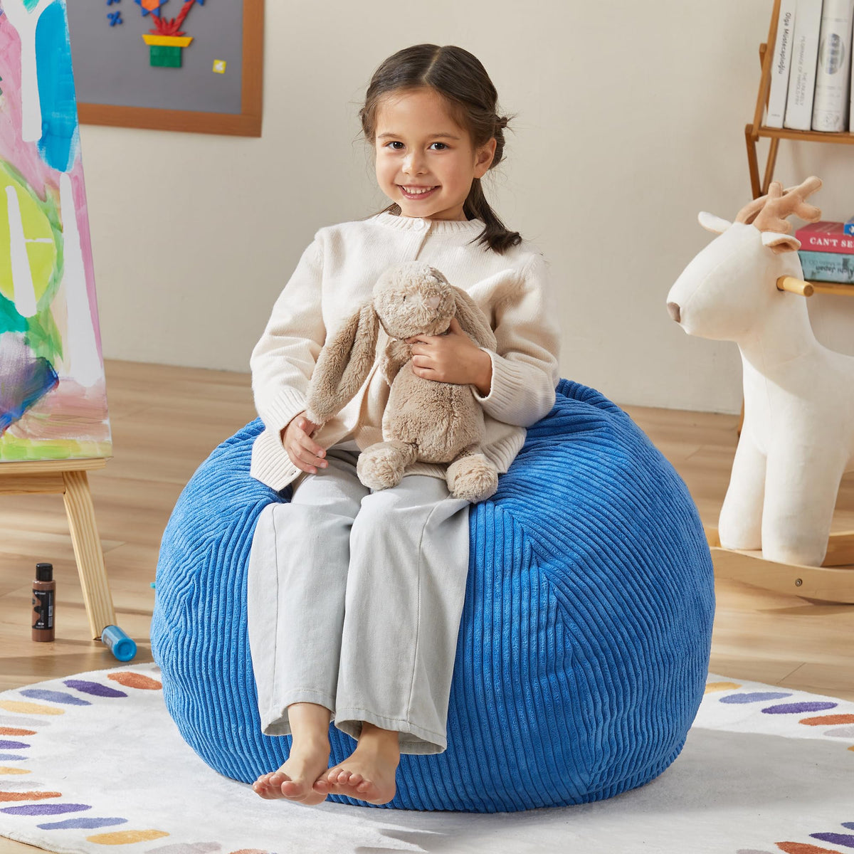 Hobestluk Kids Bean Bag Chair Teardrop Shape with Filling, 2.5FT Blue