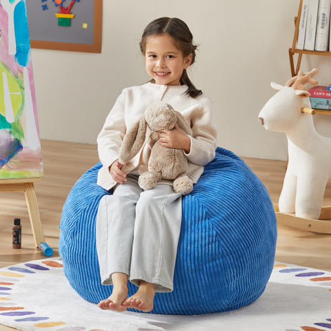 Hobestluk Kids Bean Bag Chair Teardrop Shape with Filling, 2.5FT Blue