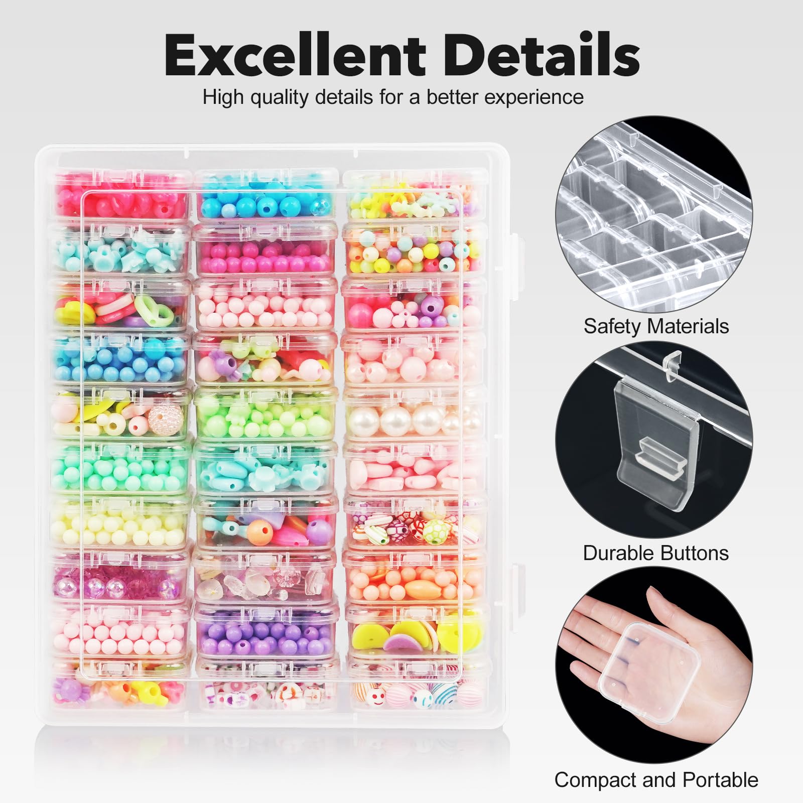 LINYAPRY Bead Organiser Box, 93Pcs Small Bead Storage Containers Plastic Cases with Hinged Lid