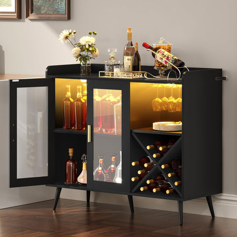 YITAHOME Bar Cabinet with Adjustable LED Lights, Coffee Bar with Wine Rack & Hooks & Acrylic Door Cabinet