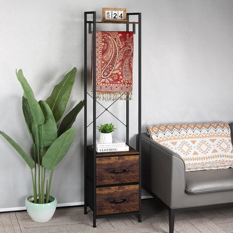 UOMIO 180CM Tall Clothes Rail with Drawers, Narrow Freestanding Coat Rack, Space Saving Clothing Rail Hanger with Storage Shelf