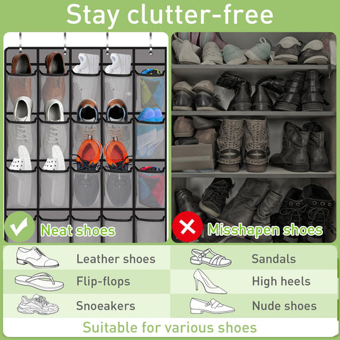 Over the Door Shoe Organiser, 40 Pocket Hanging Shoe Holder for Bedroom